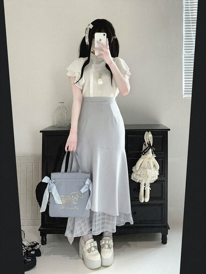 Asymmetrical Mermaid Skirt with Plaid Tulle, Seiso Style, 4 Colors - Kitty Bxllet