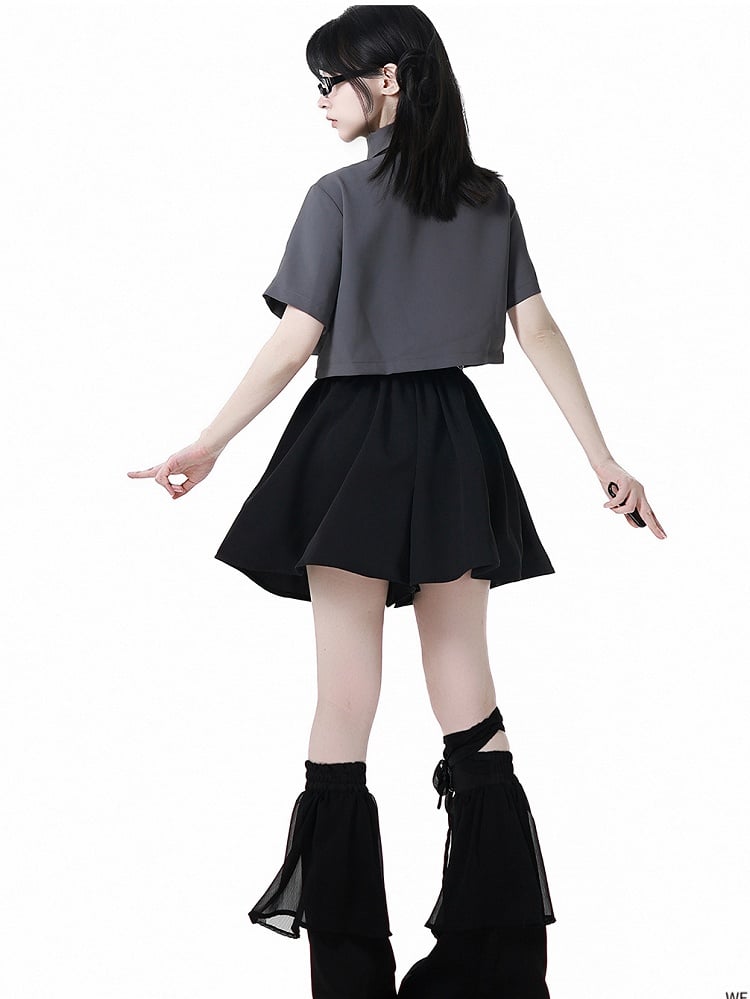 ベルト付きブラックチャイナタッセルスタイルショーツ、バックルベルト付き