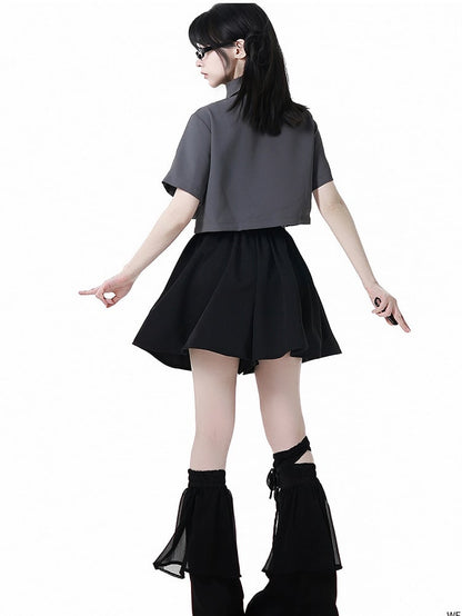 ベルト付きブラックチャイナタッセルスタイルショーツ、バックルベルト付き