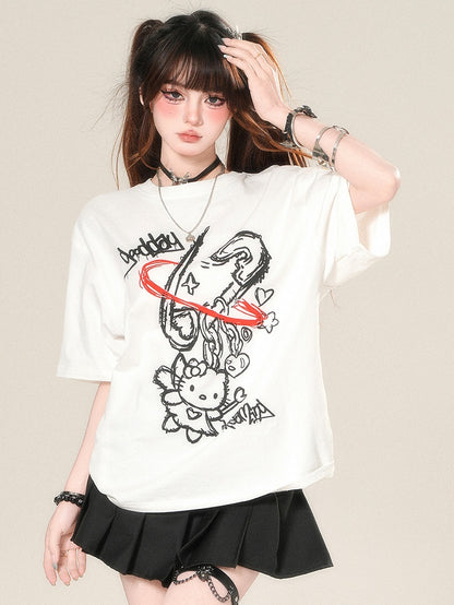 かわいいキティプリントTシャツ デイリーホワイト