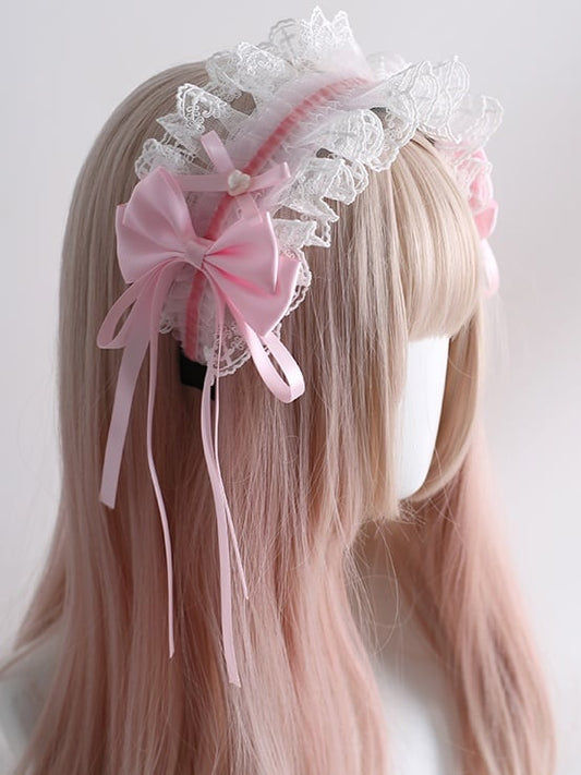 ピンクと白のスイートロリータレーストリム蝶結びKC