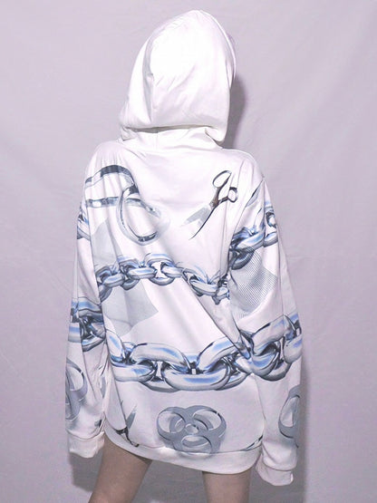 パーカーとサイバーパンクなシザーのホワイトプリントチェーン