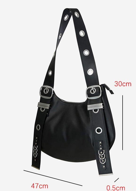 Chic Brown Punk Tote Bag With Adjustable Strap Crescent