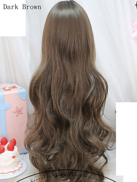 Wigs Air Long 75-80cm Pink/Black/Dark Brown/Blonde/Grey Brown/Light Wavy With Bangs