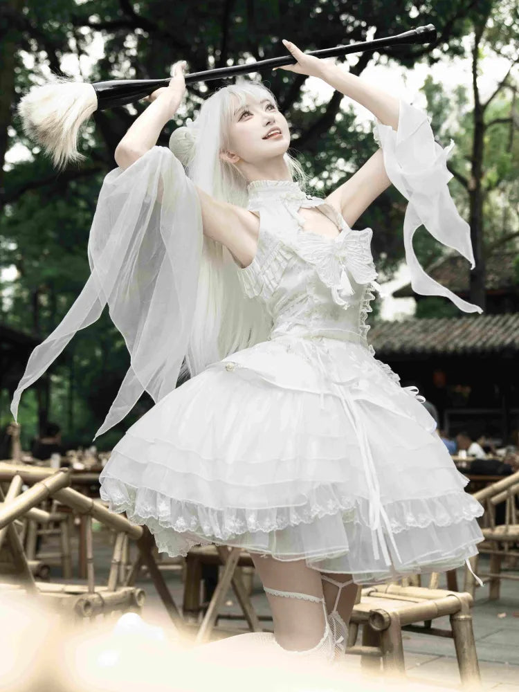 Dress Collar Qi Lolita Butterfly with Qipao Sleeves Theme White Banded