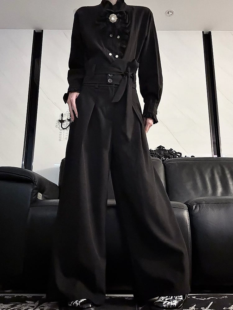 Black Corset Elegant Wide-leg Pants with Detachable
