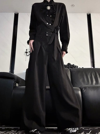 Black Corset Elegant Wide-leg Pants with Detachable