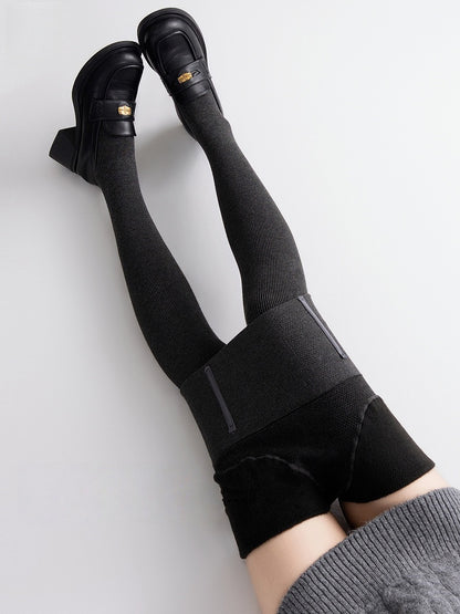 Dark Fishbone Version Warm High-Waist Gray/Black Tights Slimming Fleece-Lined