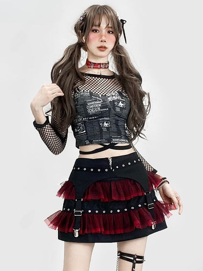 Glamorous Newspaper Black Top Cami Y2K Print