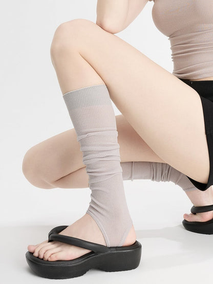 Thin Ballet-Style Footed Black/White/Gray Warmers Leg
