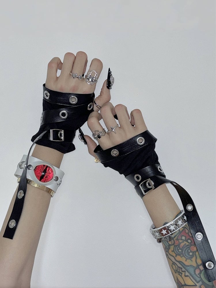 Fingerlose Schwarze Handschuhe Punk Rock