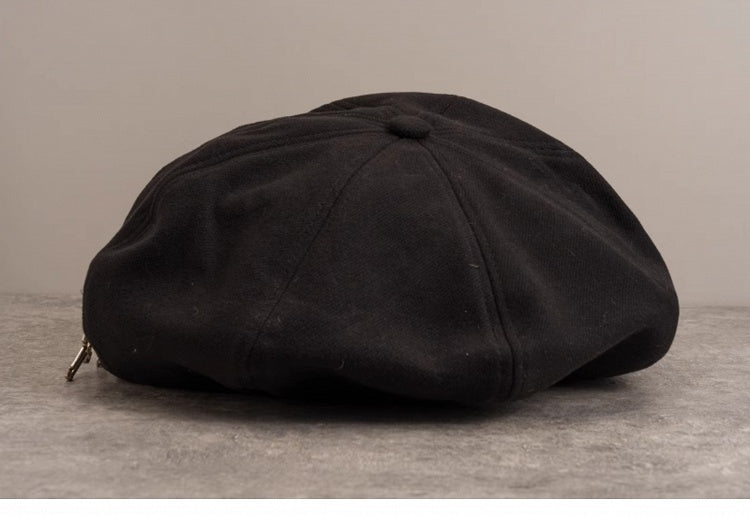 Gothic Beret Chain Buckle with Black Handmade PU Cross