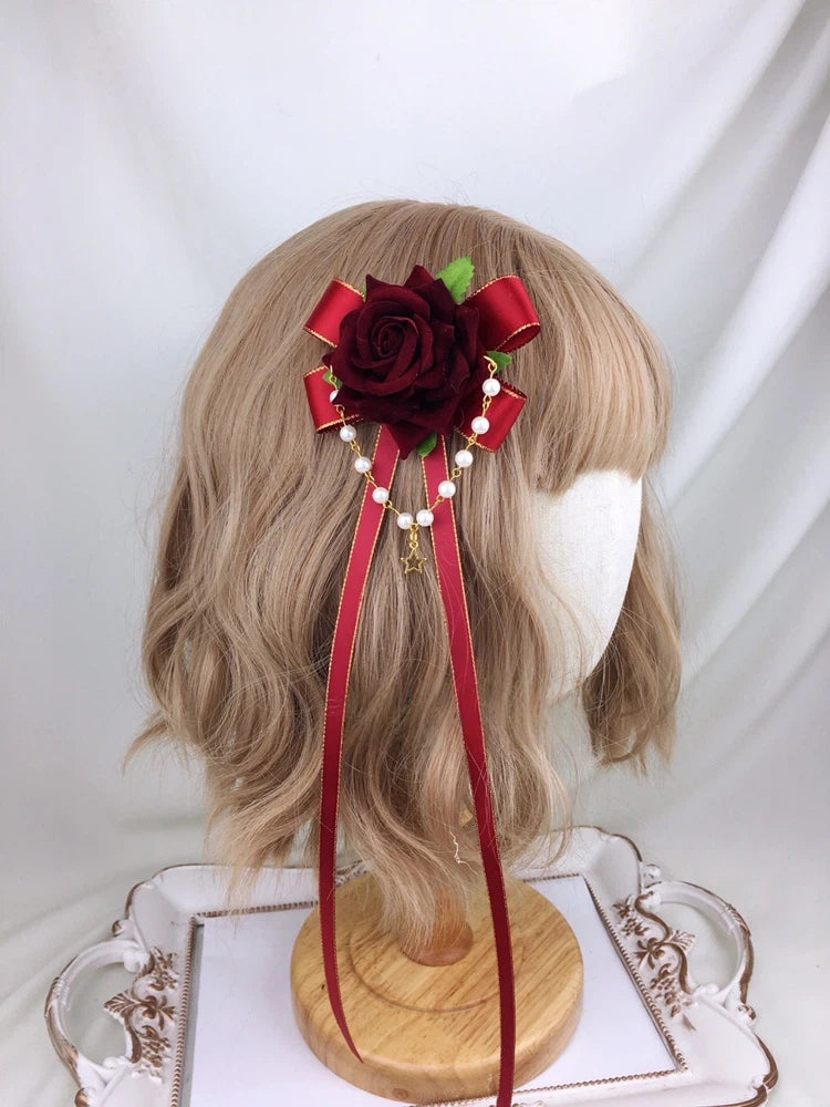 Ribbon Options) Hair (Multiple Color Pearl Rose Clip