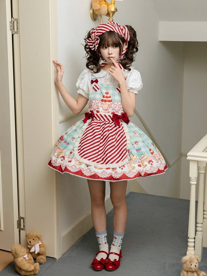 Cherry and Dessert Print Mint Green Sweet Lolita Overall Dress