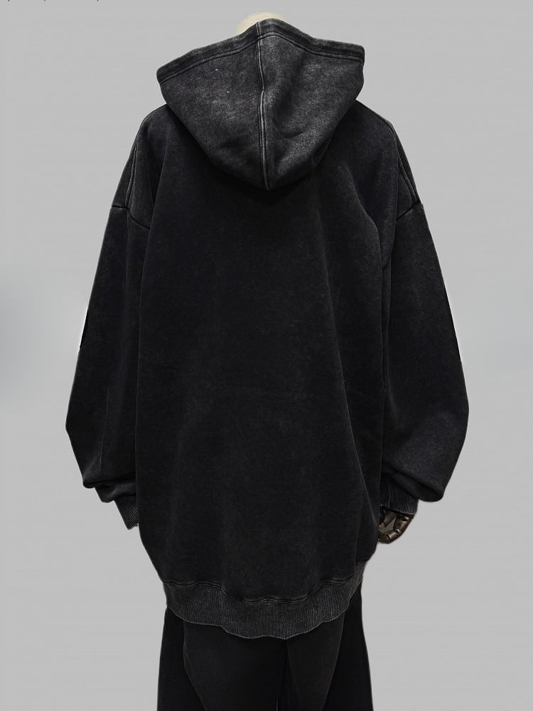 Print Black Letter Applique Ink Hoodie with Y2K