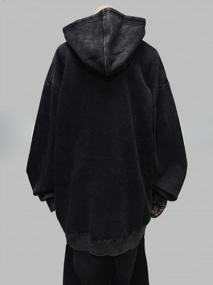 Print Black Letter Applique Ink Hoodie with Y2K