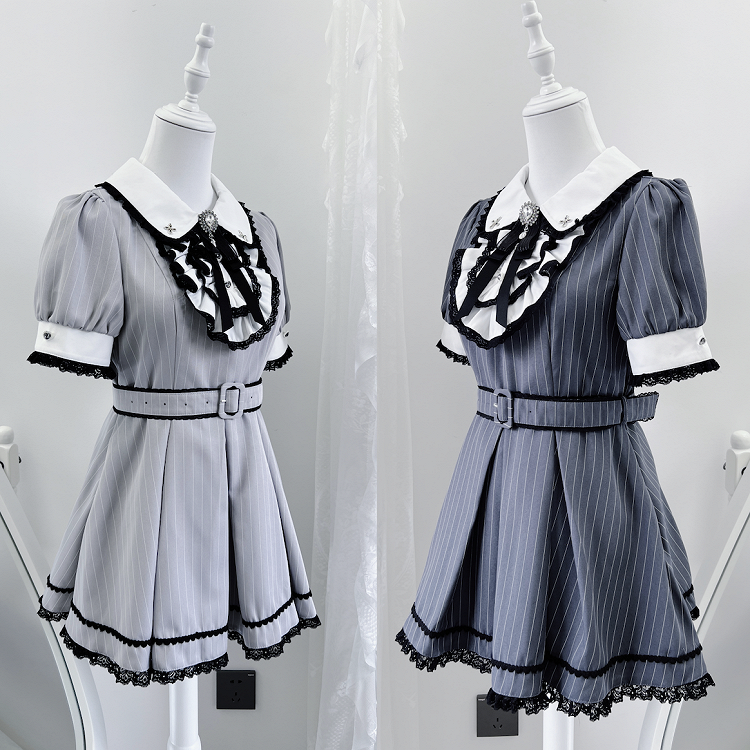 Set Collar Dark Peter Blue Top Pan Kei Stripes Maid Shorts Jirai with