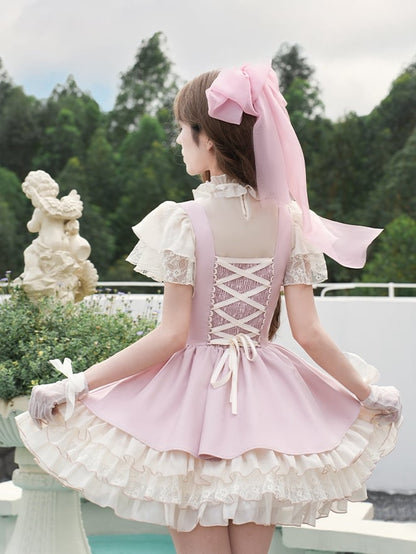 アンダーベージュJSKディテールキャミトップピンク+バストレースアップブラウスロリータ