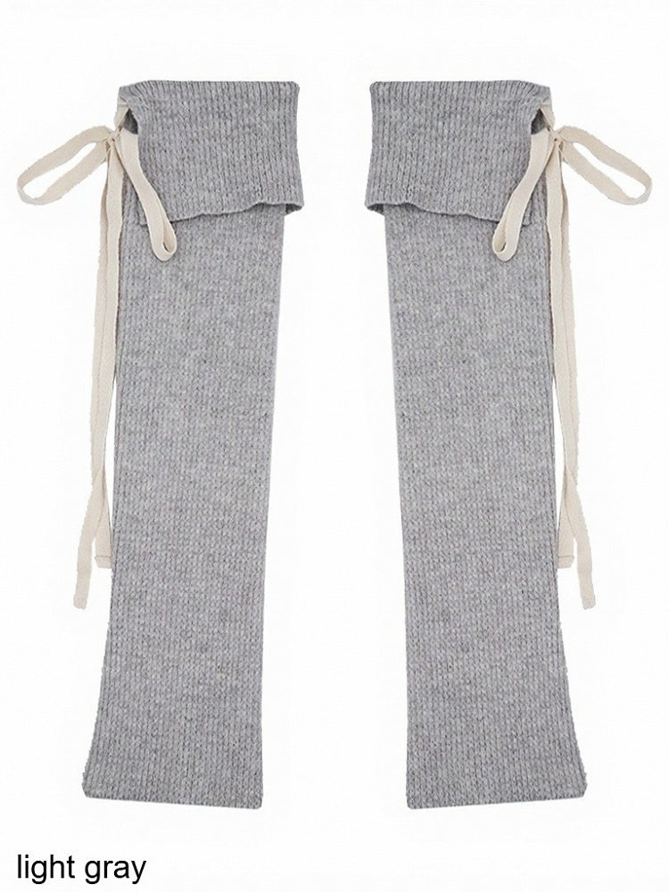 5-Color Ribbed Leg Warmers with Strap Bowknot Details - ModaSwings