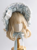 Flower Blue With Lolita Lace-Trimmed Gorgeous Sweet Light Bows Bonnet