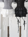 Black Jirai Kei Tiered Ruffled Skort - No Genki