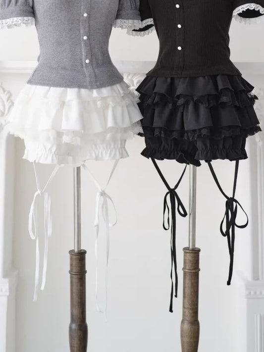 Black Jirai Kei Tiered Ruffled Skort - No Genki