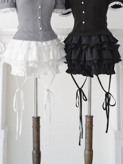 White Ryousangata Tiered Ruffled Skort - No Genki