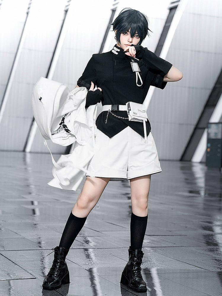 Futuristic Fashion Black High Short Ouji Top Sleeves Techwear Neck