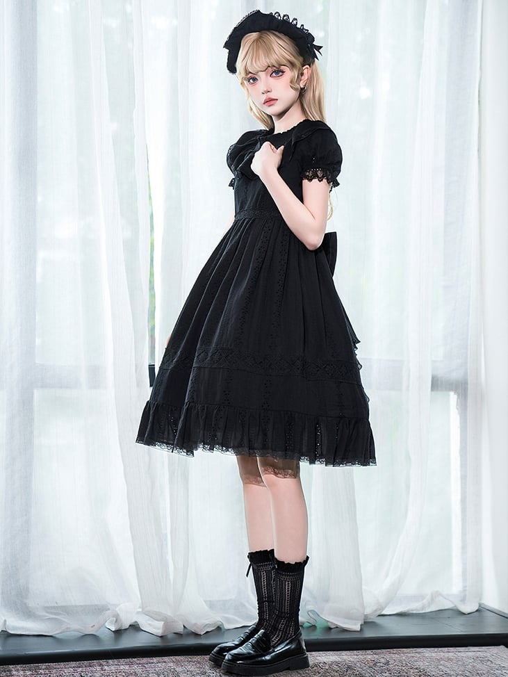 Süßes Lolita-Kleid Kuro Puff High Black Cotton Ärmel Taille