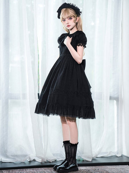 Süßes Lolita-Kleid Kuro Puff High Black Cotton Ärmel Taille