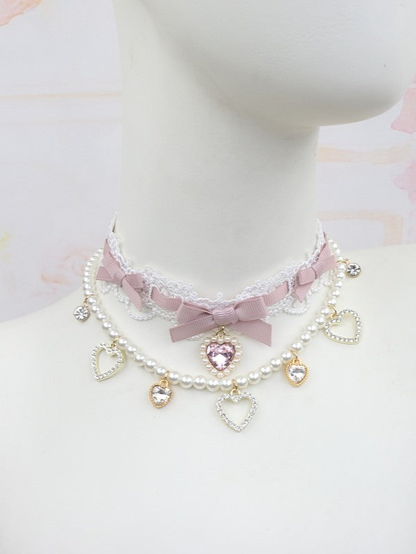 Necklace Pendants Kei Beaded Jirai Rhinestone Sweet Heart