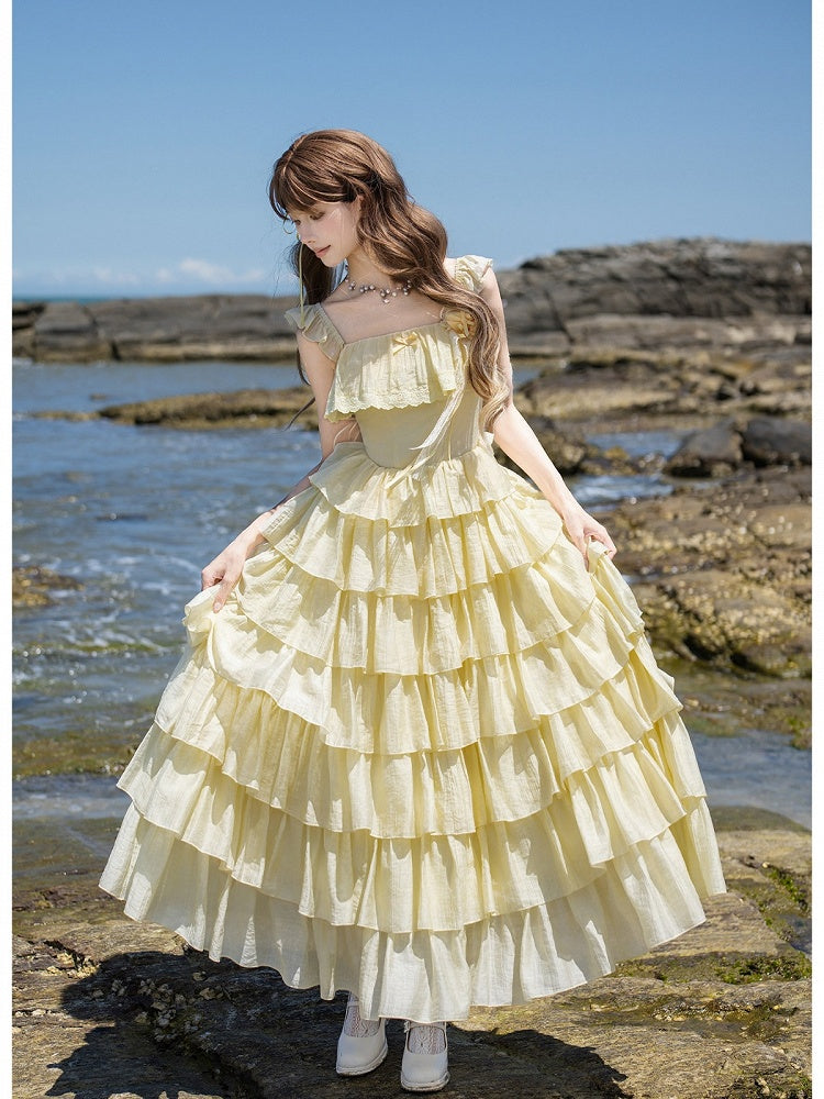 Sweet Yellow Lolita Dress Set with Brooch - With PUJI
