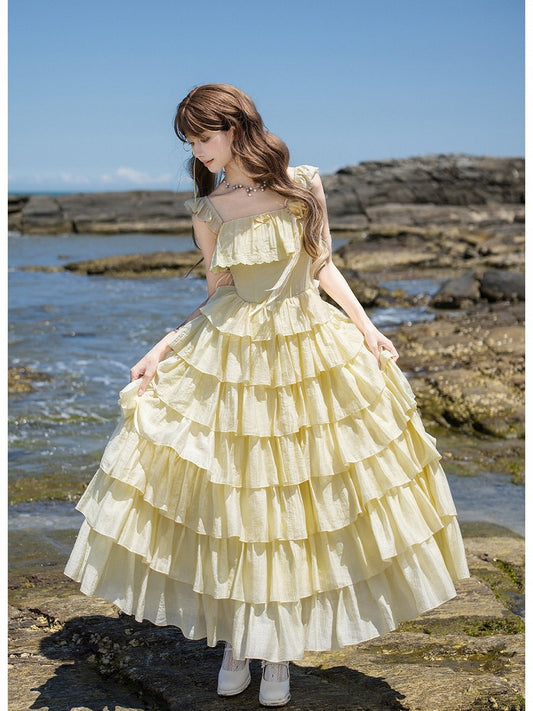 Sweet Yellow Lolita Dress Set with Brooch - With PUJI