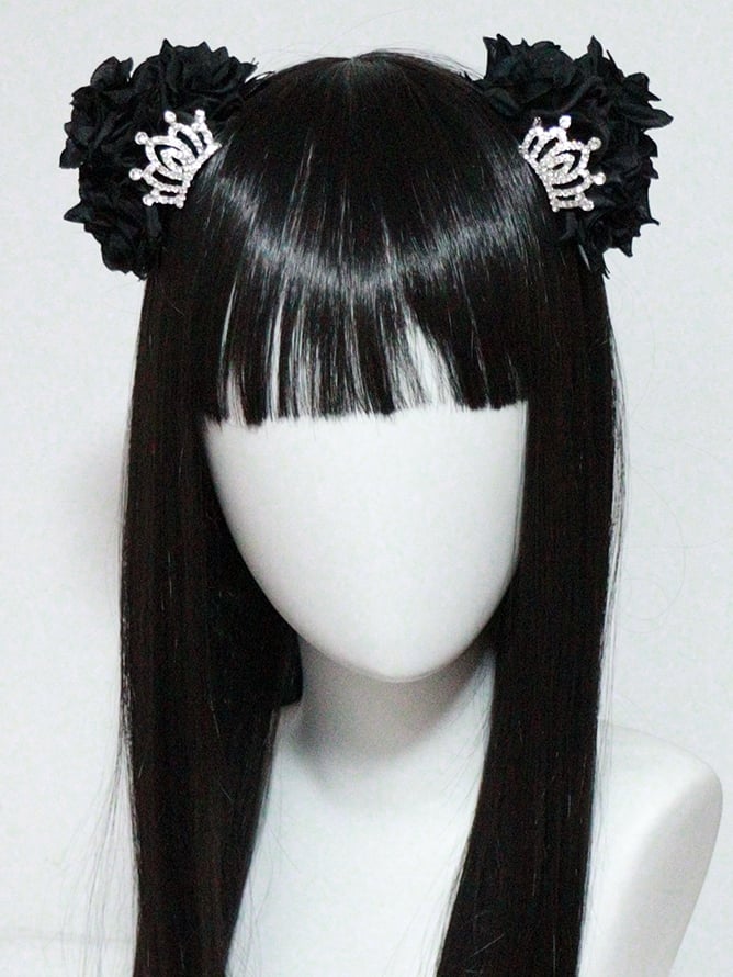 Krone Schwarz/Silber Haarspangen Design Ohr verziert Blumen Bär