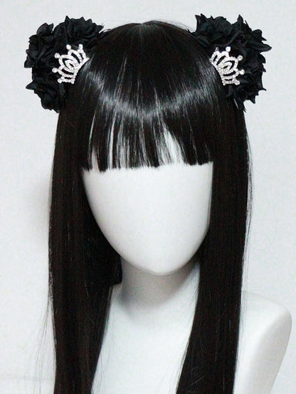 Krone Schwarz/Silber Haarspangen Design Ohr verziert Blumen Bär