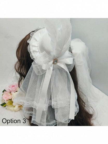 Kawaii White Feather Lolita Mini Hat with Lace Design - Ye Cheng Hair Accessory