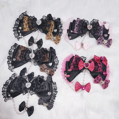 Heart Leopard Hairclips Color Options Pattern 5 Decorated Bead Rhinestone Chain Two