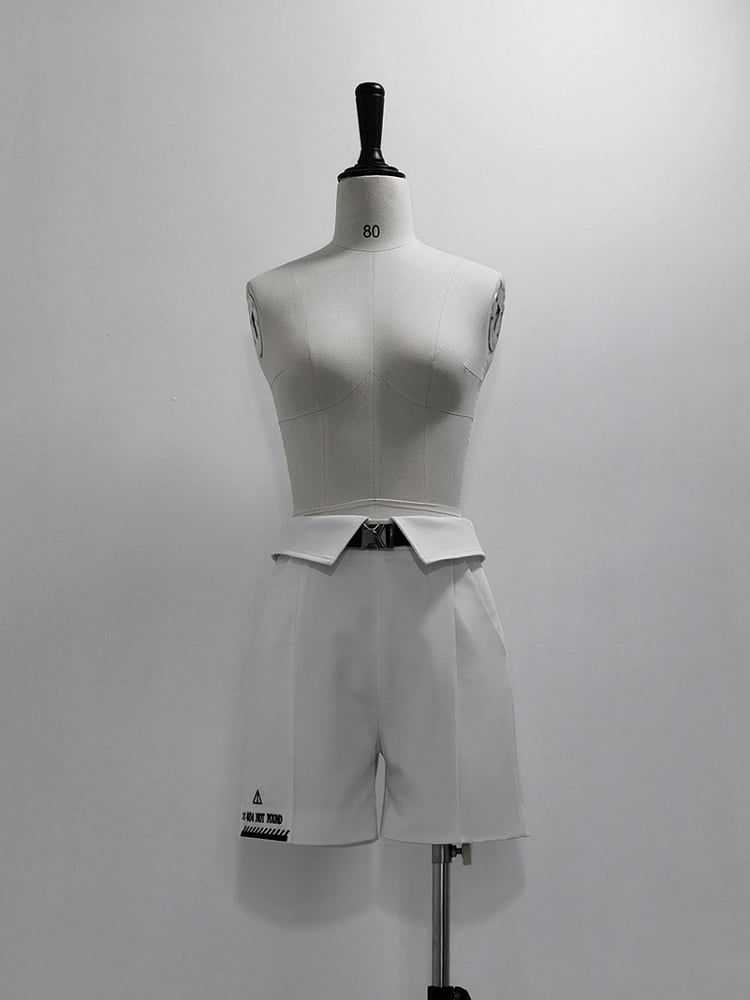 Foldover Techwear Ouji Waist White with Futuristic Belt Lolita Shorts