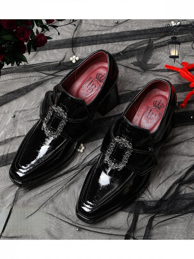 Dark Prince Style Gothic Lolita Square Toe Shoes with 7CM Heel in Black - Lacy Bones