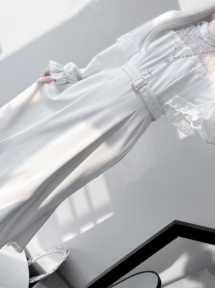 with Mermaid White Cape Dress Kei Neckline Sleeves Refined Ethereal Illusion Jirai