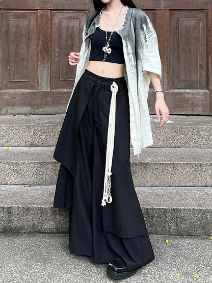 and - Closure Zipper Ouji Button Pants Floor-Length Black Fly Lolita Wide-leg