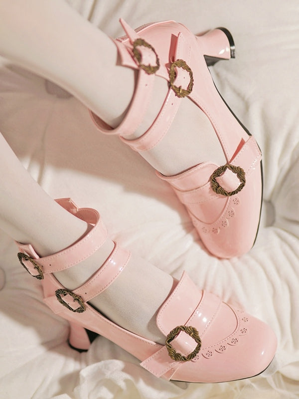 Design Motifs Mary Pink Rose Janes with Elegant Lolita Tri-Buckle