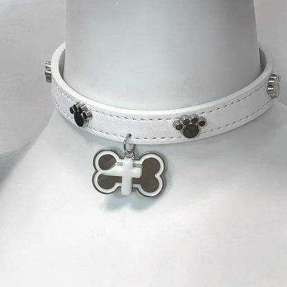 Black/White Boneand Cross Pendant Choker