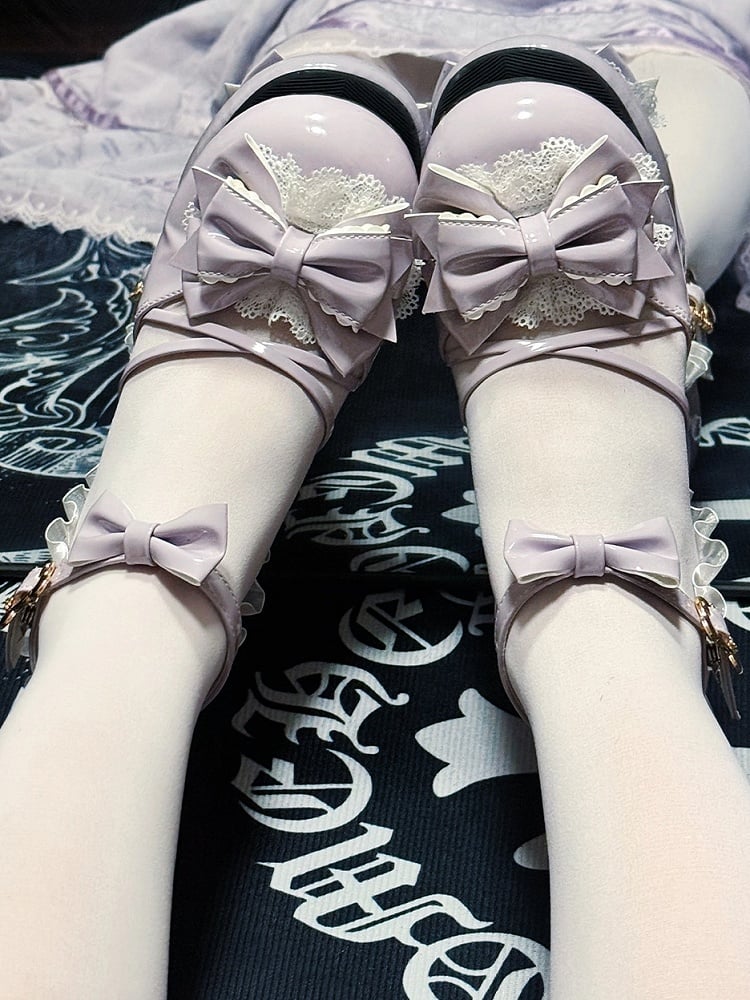 PU Mary Purple Mid with - Heel Sweet Lolita Janes Accents Bow