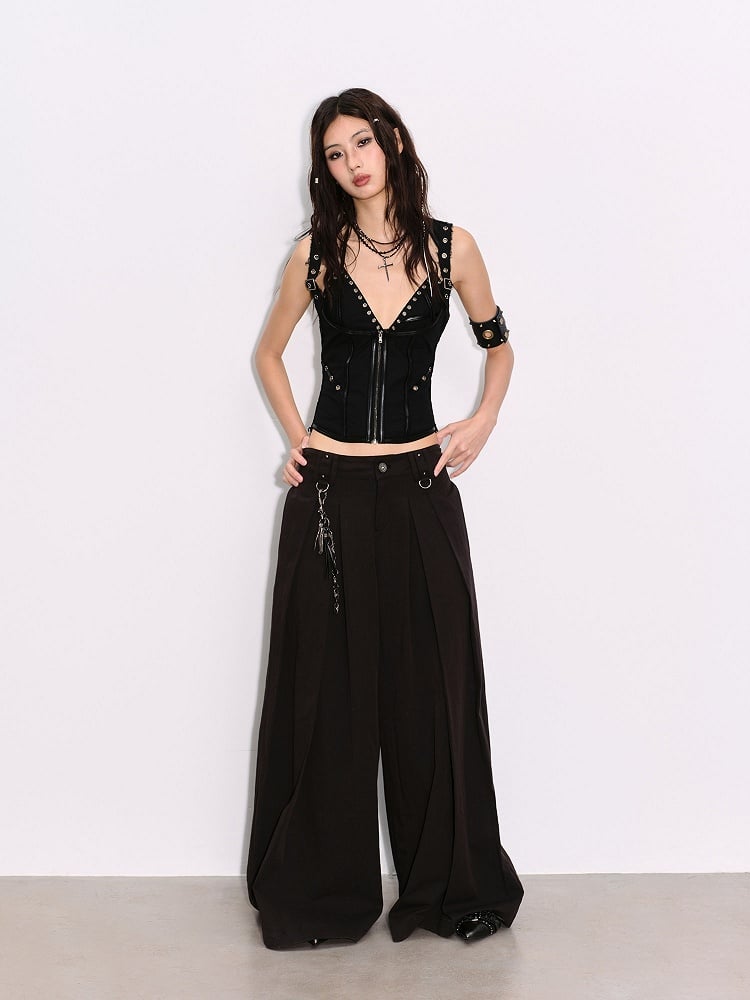 Black with Backless Top Closure Tank Punk Zip