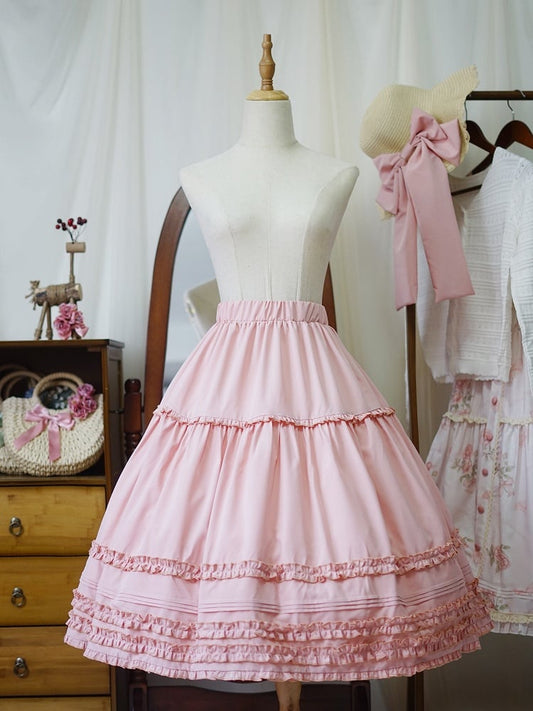 Pink Elastic Waist Tea Length Lolita Underskirt