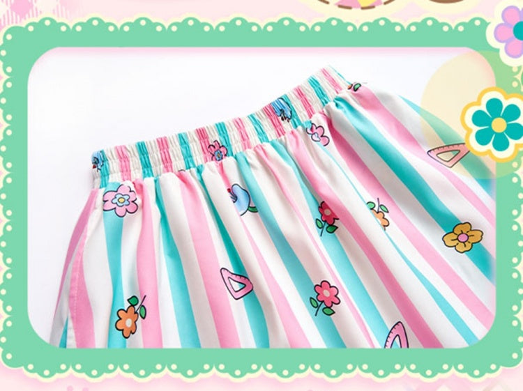 Rock mit Streifenmuster und Animalprint und geraffter Taille