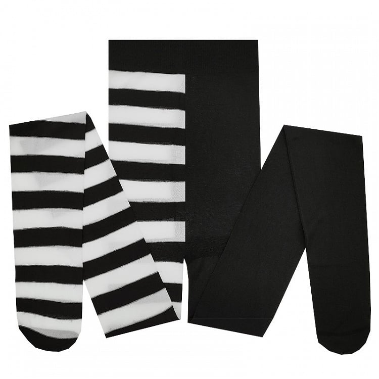 Gothic Tights Striped Asymmetrical Pattern Design White Black