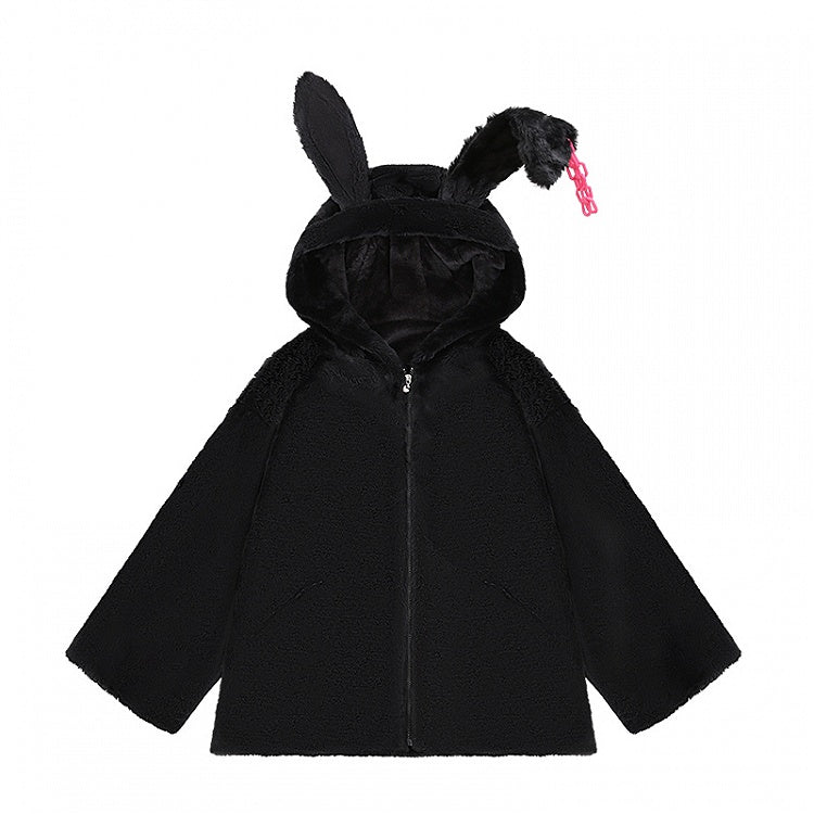 Hooded Fleece Bunny Ears Black Lining Coat