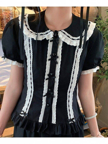 Black White Peter Pan Collar Lolita Blouse - Lan Jian Chuan